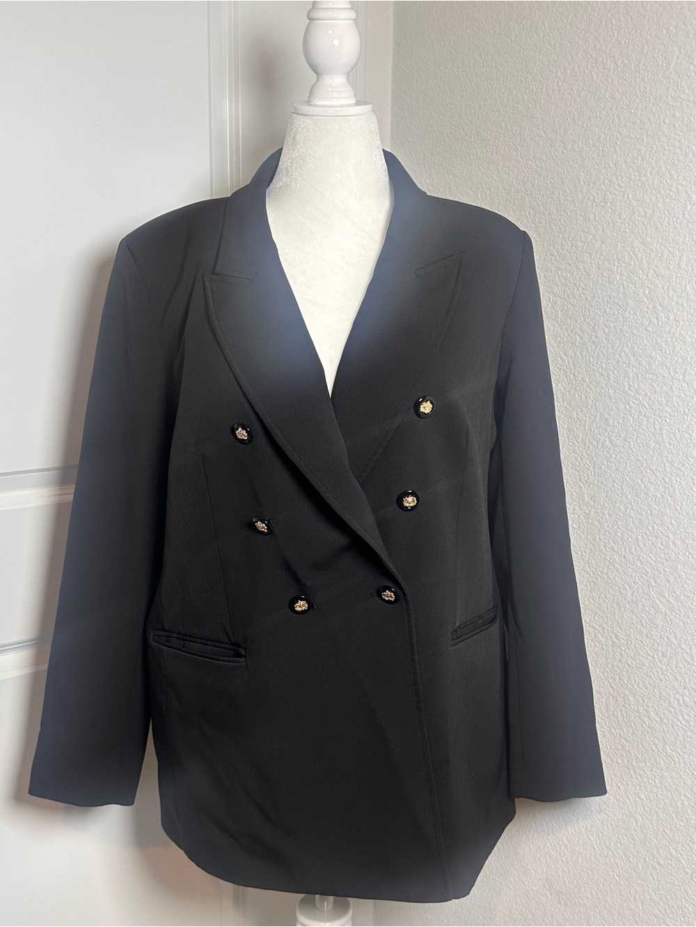 Express Black Double-Breasted Blazer with Gold Buttons